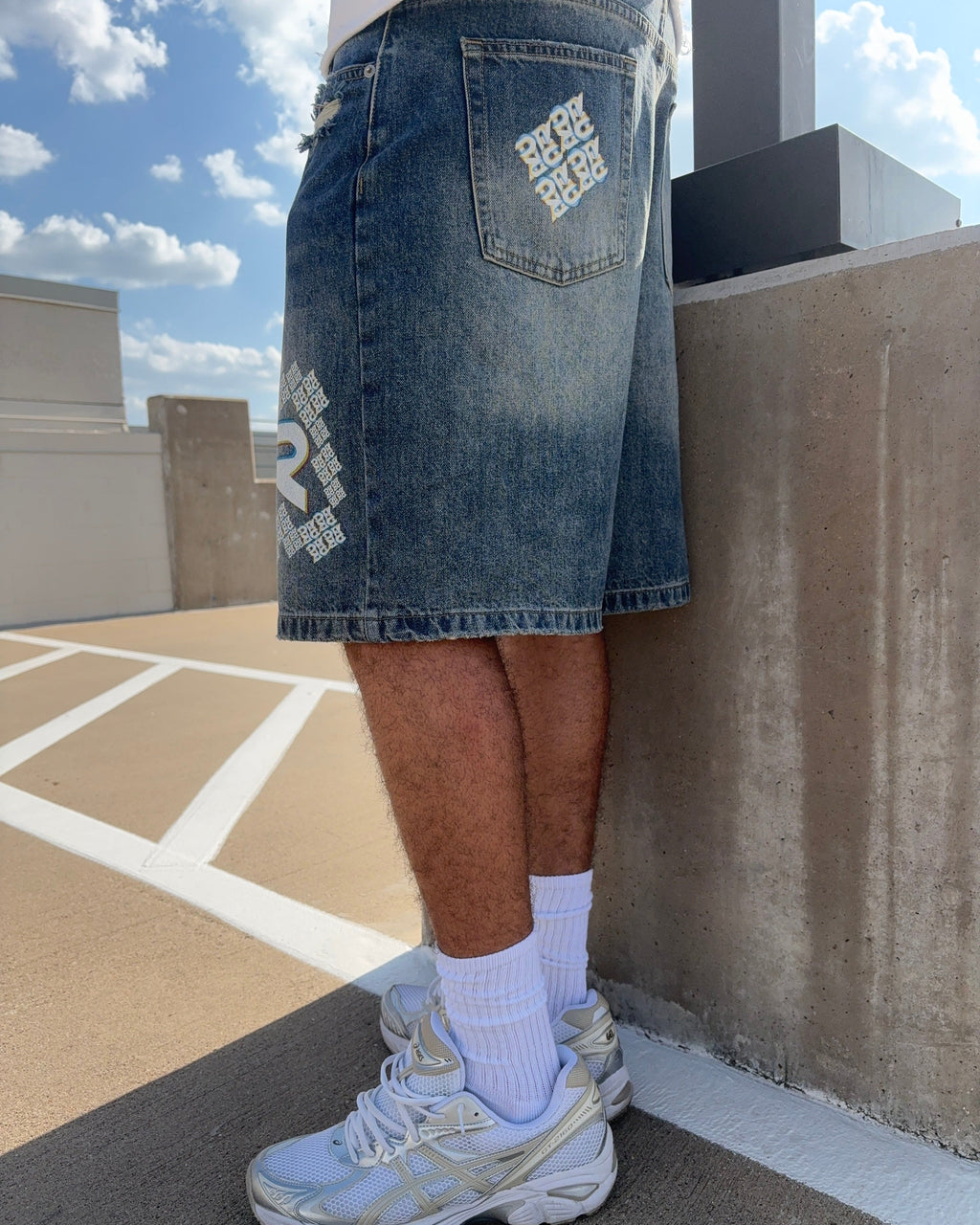 'Monogram' Baggy Denim Shorts