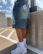 'Monogram' Baggy Denim Shorts