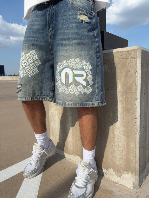 'Monogram' Baggy Denim Shorts