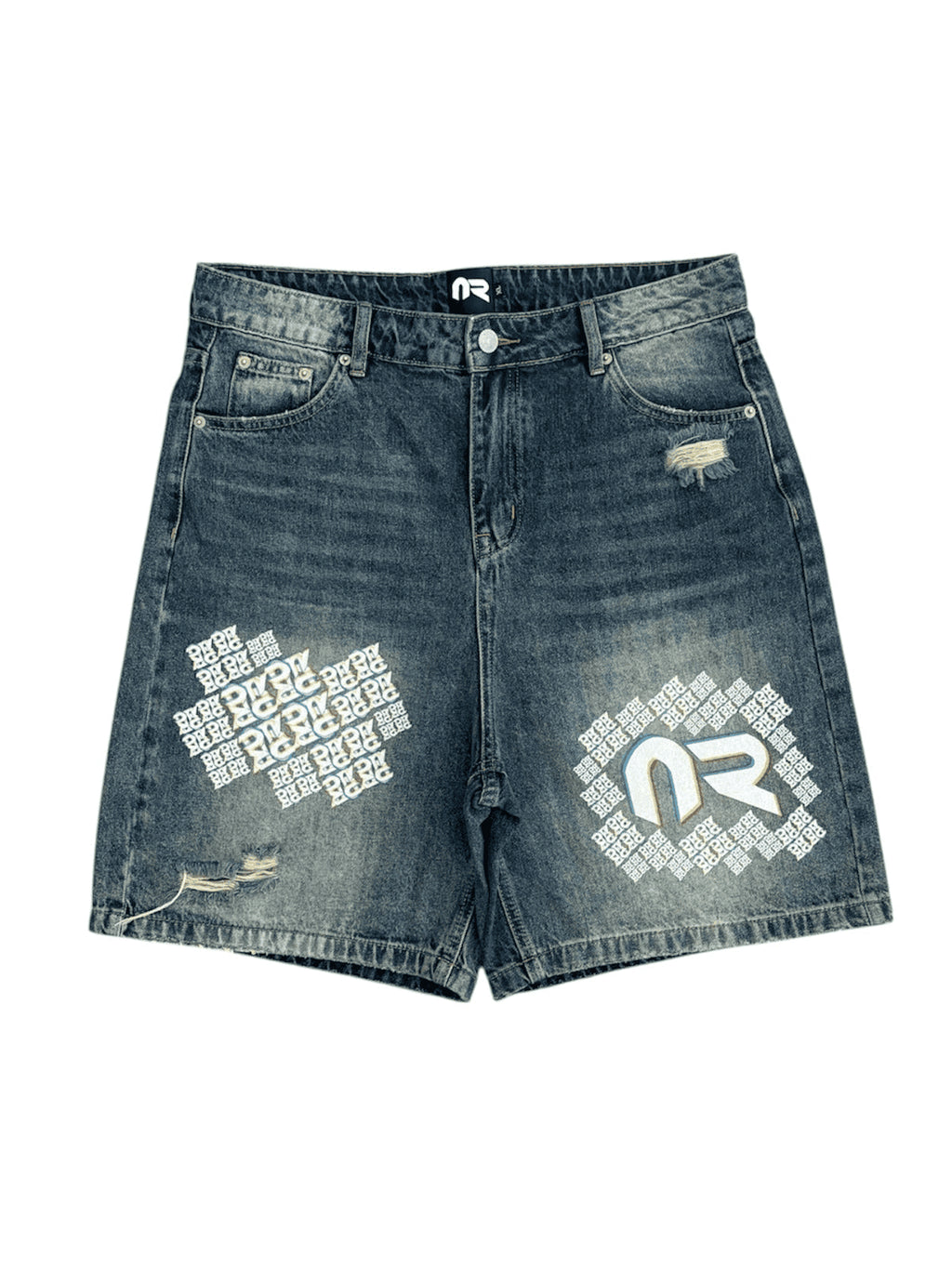 'Monogram' Baggy Denim Shorts