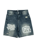 'Monogram' Baggy Denim Shorts