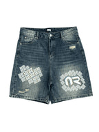 'Monogram' Baggy Denim Shorts