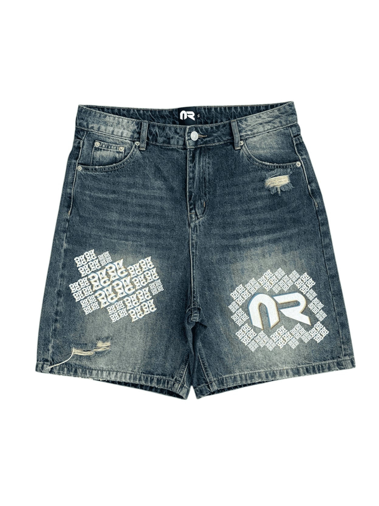 'Monogram' Baggy Denim Shorts